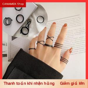 CS 3 6 chiếc nhẫn màu đen cổ điển thiết lập cho phụ nữ cô gái Punk kim loại hình học đơn giản