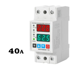 40A 63A 220V ปรับแรงดันไฟเกินได้ อุปกรณ์ป้องกันแรงดันไฟเกินและแรงดันไฟต่ำแบบปรับราง Din ได้ รีเลย์ป้องกันกระแสเกิน