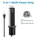 Kungfuking Pop Up Outlet Socket Recessed Retractable Power Strip Charging Station with 3 US Plug and 2 USB Ports for Kitchen Counter Island Conference Office, Black. 