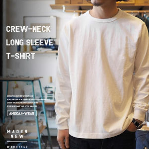 Maden brand 2025 new autumn fresh men simple inner tooling thin section solid color Japanese retro vintage round neck T-shirt loose casual youth wild long-sleeved sweater