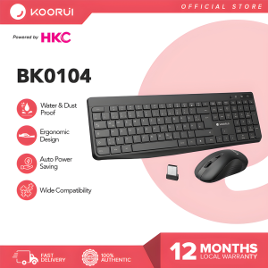 KOORUI BK0104 Wireless Keyboard and Mouse Combos 2.4G Silent Full Size Keyboard 3DPI Mouse for Windows MacOS Linux 12 Multimedia and Shortcut Keys Desktop Computer/Laptop/PC-Black (Battery Not Included)