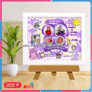 Bingkai Biodata Baby Bio Murah 10r 20x25 cm Plus Bingkai Putih Tema Matahari Ungu COD