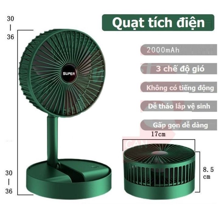 Quạt Tích Điện Mini Gấp Gọn - Quạt Mini Để Bàn Xoay 180 Độ, 3 Tốc Độ ...