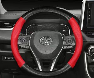 (DIYMO)Mitsubishi Carbon Fiber Leather Steering Wheel Cover Universal Fit for Montero Strada Xpander Mirage Pajero