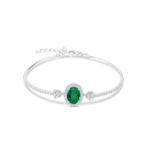 10K Gold Lab Grown Oval Shaped Gemstone Diamond Bangle