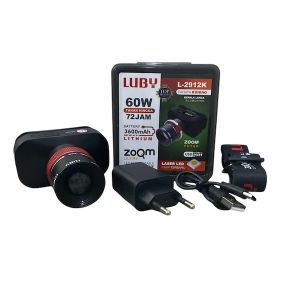 LUBY Senter Kepala LED L-2912L 60Watt Tahan Hingga 72Jam Zoom Putar USB TYPE C 60Watt Cahaya Putih