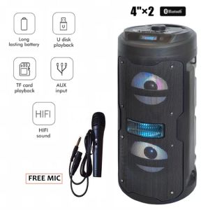 QIXI SK-2030 Thickened Wooden Design Super Bass Sound Wireless Bluetooth Karaoke Speaker with Wireless Microphone