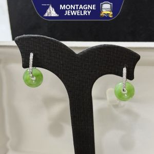 Montagne Jewelry Natural 12mm Grade A Green Jade Earrings Crystal Inset Fine Jewellery 925 Silver Clip Earrings