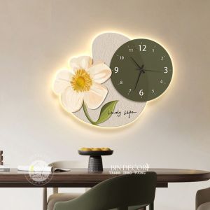 (ẢNH CHỤP) Tranh đồng hồ đèn led hoa tulip 17 trang trí quà tặng tân gia khai trương