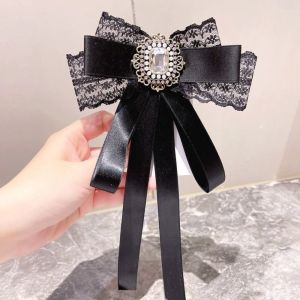 YUNAFIN Black Memorial Black Bowknot Brooches Fabric Lace Crystal Rhinestone Ribbon Bowtie Brooch  Bowtie Necktie For Funerals and Mourning