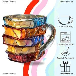 [COD] Home Fashion Painted Book Mug 11oz Novelty 3d Painted Books Coffee Mug Unique Colorful Resin Books Stack Coffee Cup Collection Gifts