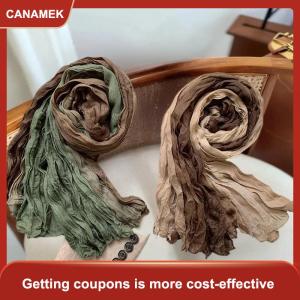 【CANAMEK】 Retro phong cách dân tộc ấm lạnh-proof khăn phụ nữ nhàu nát Khăn lụa dài nếp gấp dần dần thay đổi màu khăn choàng thời trang Khăn trùm đầu Quà Tặng