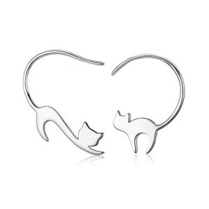 BAMOER Free Shipping Animal 925 Sterling Silver Cute Napping Little Cat Drop Earrings for Women Sterling Silver Jewelry Gift SCE073
