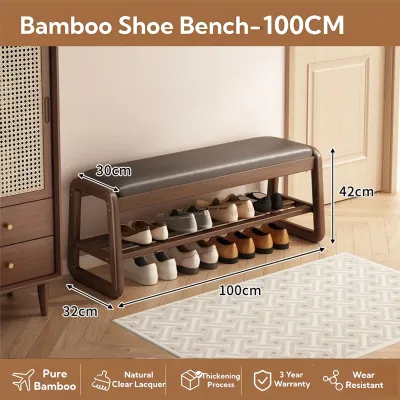 Bamboo Shoe Stool Storage Bench with Seat 2Layer 50/70/100CM Indoor Doorway Shoe Rack Shoe bench