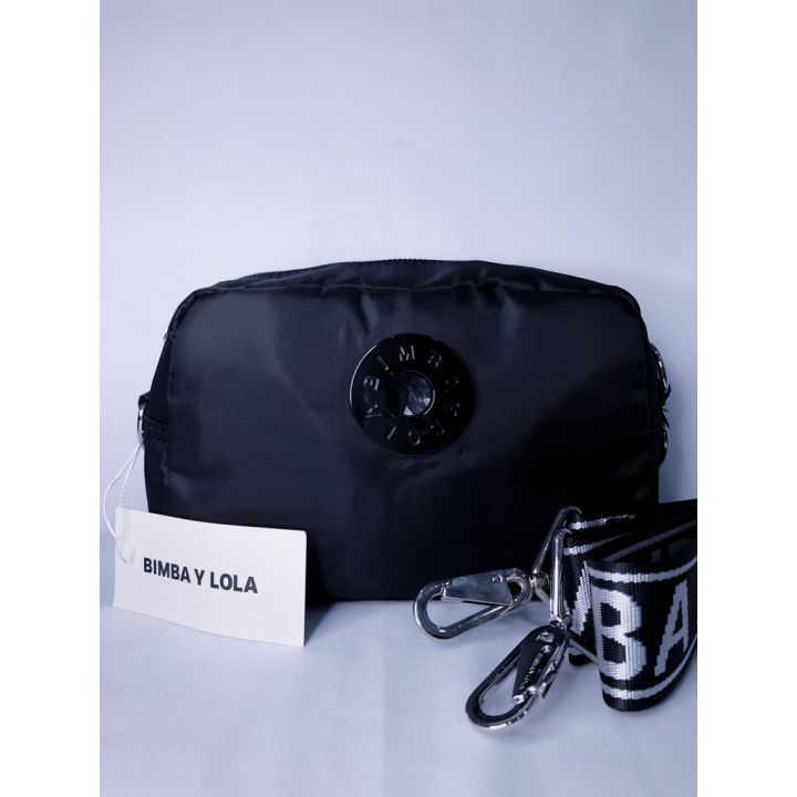 BIMBA Y LOLA BLACK NYLON NEW1 LOGO TENGAH SLING BAG WANITA