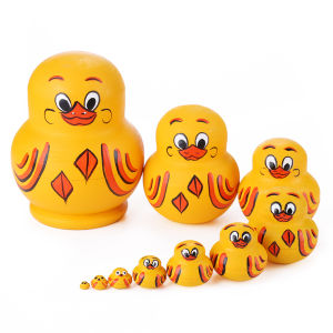 Welcomehome 10 Layers Wooden Yellow Duck Matryoshka Toys Russian Nesting Babushka Dolls
