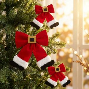 TEN Belt Bowknot Christmas Bowknot Decoration Red Velvet Christmas Tree Decorative Bow Creative Scene Ornament Bowknot Hanging Pendant Home Decoration