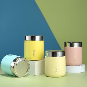 HJKL Stainless Steel Mini Insulated Cup Portable Leak-Proof Braised Flask Insulated Bottle Solid Color Thermal Lunch Box Students