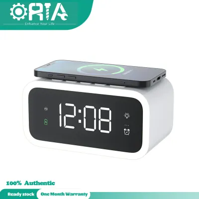 ORIA Wireless Charging Alarm Clock Rechargeable Night Light Clock With Large Digital LED Display Snooze Function Dimmable Cold Light & Warm Light for Office Home Bedroom Decor