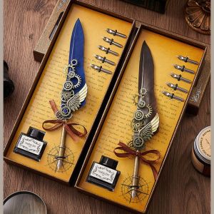 FOUNDTWO Phong cách retro punk Bút nhúng nước Phong cách Châu Âu 5 ngòi có thể thay thế Bút ký kim loại Sáng tạo Bút máy Bút lông vũ Quà tặng thư pháp