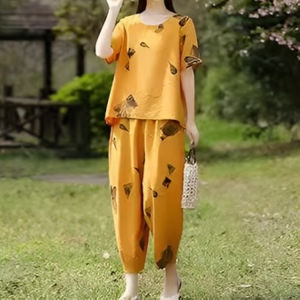 Cotton And Linen Two Piece Suit Breathable And Moisture Absorbing Cotton And Linen Suit Slimming And Belly Covering Women’s Suit