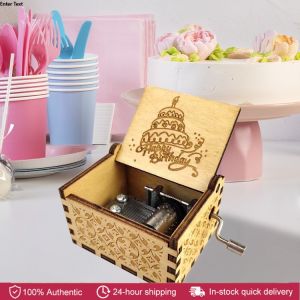 Hand-cranked Wooden Music Box Happy birthday/you are My Sunshine/wifes gift/love