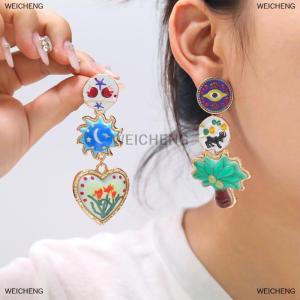 [COD] WEICHENG Vintage Artistic Creative Design Alloy Drop Oil Palm Tree Flower Drop Earrings For Women Fashion Banquet Party Jewelry Gifts