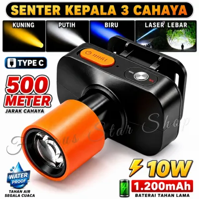 100 Watt Senter Kepala 3 Warna Cahaya Putih Kuning Biru / Sensor Tangan / Teleskop / 100 Watt / 1800mAh / Tahan 8 Jam / Headlamp ZXT-1832-3 Premium | FSS