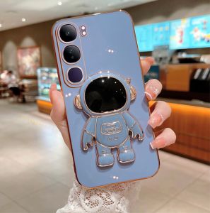 Soft Case Vivo V40 Lite 4G 5G Casing Silikon Dudukan Lipat Astronot Plating Mewah