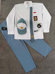 setelan seragam sekolah sma putih abu laki-laki panjang kelas 1-3 topi abu putih