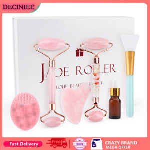 1 Set Face Massage Jade Roller Rose Quartz Natural Stone Crystal Slimmer Lift Wrinkle Double Chin Remover Beauty Care Slimming Tools For Women Gift With Box