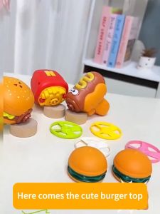 Mainan Gasing Berputar Kanak-Kanak LED Glow UFO Spinning Top Toy Hamburger Fries Hot Dog