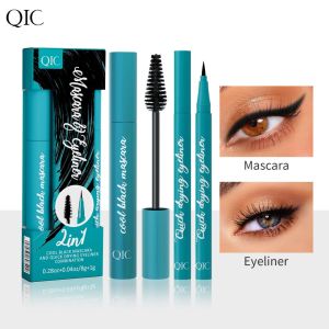 QIC Waterproof Mascara Eyeliner Set Non-Smudge Mascara Extended Thick Fiber Mascara Cosmetic 3D Mascara Lash Fibers Mascara