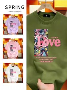 2026New StyleT-shirt Womens Summer  Loose Black Short Sleeve Mens Cartoon LOVE PrinCoupleTop ..c