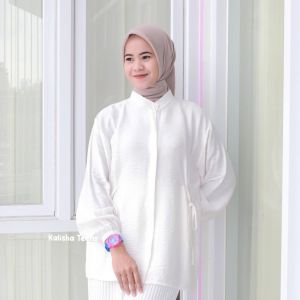 Aliza Blouse Atasan Wanita Serut Lengan Panjang Blouse Wanita Terbaru Kemeja Polo Linen