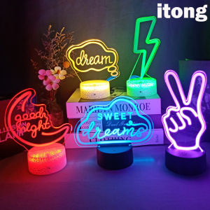 LED 3D โคมไฟมีความสุขไฟกลางคืนเปิดในฝันสวัสดีแฟลชป้ายนีออนโคมไฟสําหรับตกแต่งงานปาร์ตี้ในบ้านงานแต่งงาน