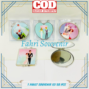 Souvenir Pernikahan Wedding Cermin Kaca Motif Wedding Kemasan Mika ISI 50 PCS