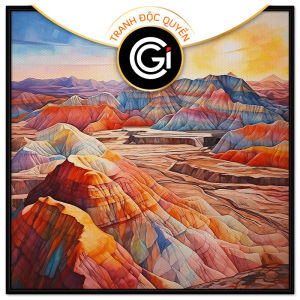 Tranh phong cảnh đồi núi cầu vồng. Tranh treo tường dán tường Canvas. CGI-214