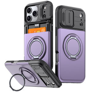 Wallet for iPhone 17 18 16 15 14 13 12 Pro Max iPhone 11 iPhone 14 15 16 Plus Case with Card Holder Slide Camera Lens Cover 360° Magnetic Stand Hard PC Back TPU Frame Phone Cover for iPhone 17 Pro Max