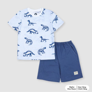 Bộ cộc tay cho bé trai Bigfox Miss Meow chất cotton size đại mùa hè in đẹp cỡ 37911 tuổi 30kg 40kg