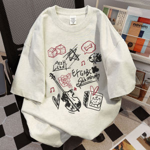 แขนสั้นผ้าฝ้ายบริสุทธิ์สไตล์เรอเมริกันพร้อมกราฟฟิตี้ส่วนตัว t ผู้ชาย เสื้อเชิ้ตแขนสั้นสไตล์มหาวิทยาลัยหลวมและทันสมัย