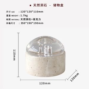 Sacesr Natural Marble Storage Jar Transparent Bubble Lid Jewelry Desktop Storage Container Stone Vessel Cave Tank Ring Q3P9R