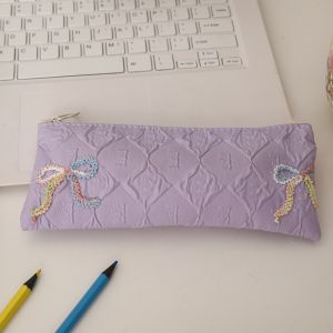 FLYING Large Capacity Pen Bag Bowknot Design Portable Pencil Case Simple Stationery Organizer Students