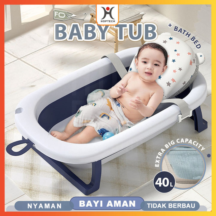 Foldable Baby Bath Tub Bak Mandi Bayi Lipat dengan Pengukur Suhu dan  Bantal Mandi Tempat Mandi Bayi Portable