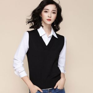 Áo gile nữ len áo gile nữ công sở cổ V xinh xắn