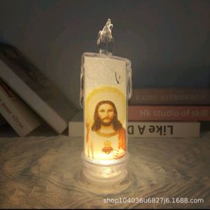 Lampu LED elektrik bentuk lilin Motif Tuhan Yesus Bunda Maria
