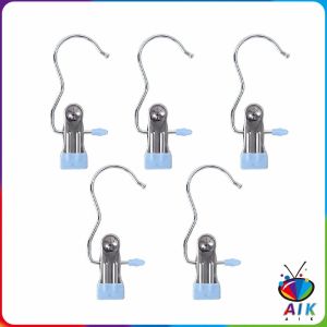 AIK คลิปตากผ้าระเบียง กันลม คลิปสเตนเลสที่หนีบอเนคประสงค์ ประหยัดพื้นที่ มาพร้อมตะขอ Storage Hooks