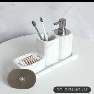 Bathroom Four Piece Set Resin Marble Bathroom Set Wash Sets Lotion Bottle Mouthwash Cup Cotton Swab Tray Soap Dispenser