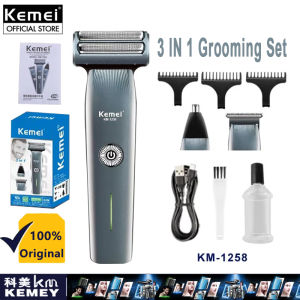 Kemei KM-1258 Multifunctional Beard Shaver Nose Remover Mini Handle Hair Cutter Fast Speed Motor Hair Trimming Tools 3 In 1 Set