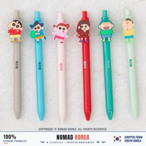 Daiso Korea Crayon Shin-chan Retractable Gel Pen Set 6pcs 0.38mm Fine Tip 6 Colors Cute Character Toppers